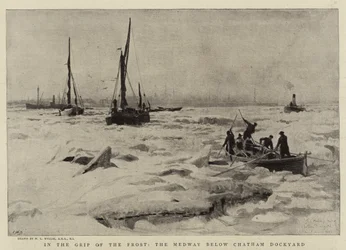 Im Griff des Frosts, die Medway unterhalb der Chatham-Werft